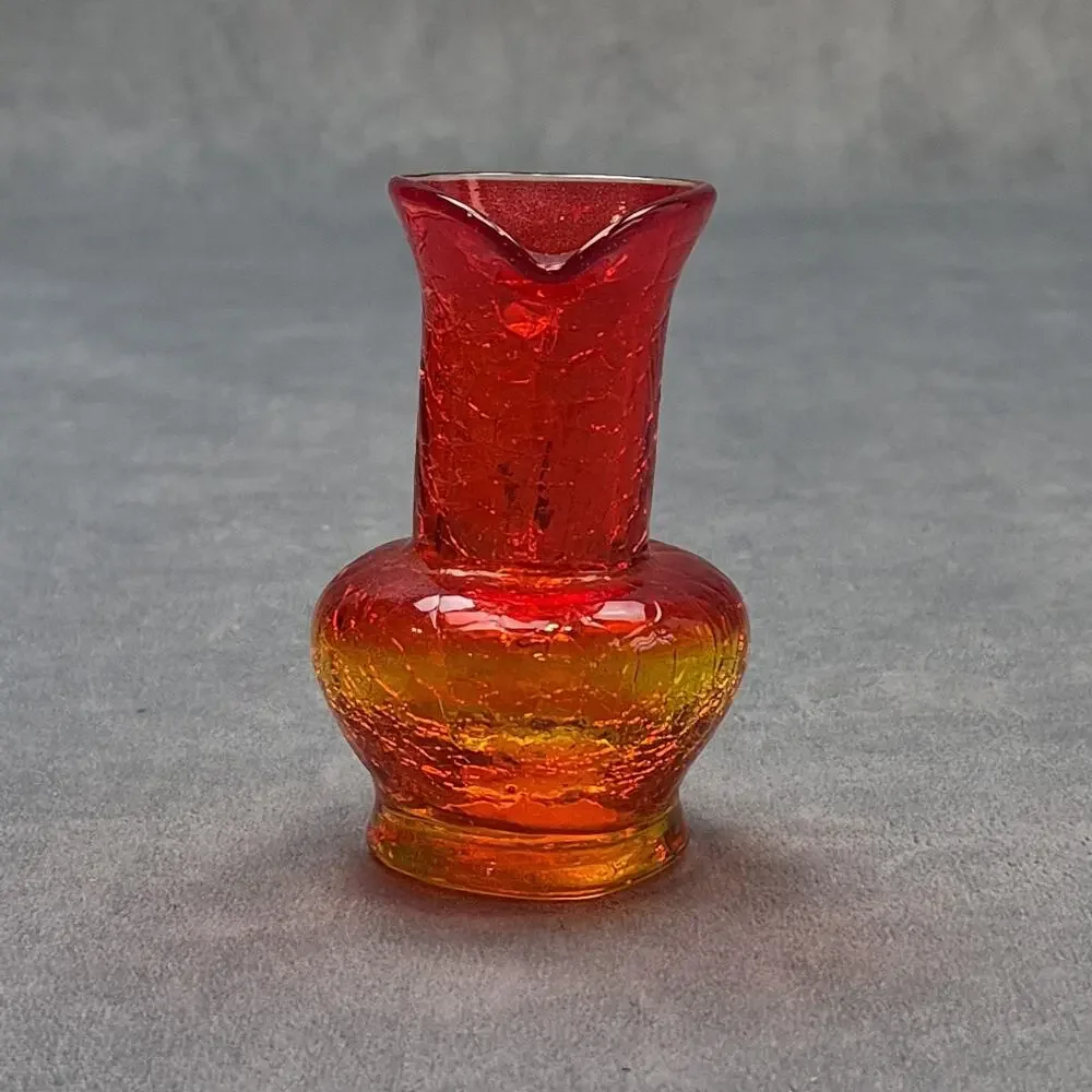 Vintage Miniature Hand-Crafted Amberina Crackle Glass Pitcher Creamer 3.75